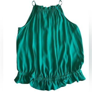 🏷️ NWT New York & Company Dark Teal Ruffled Sleeveless Halter Top